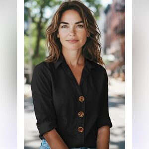 Spense top L Black Lg leopard buttons Cuffed Long‎ Sleeve
Career Glam 90s Y2K